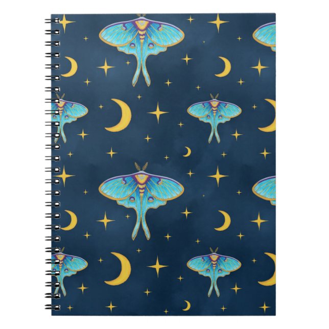 Caderno Espiral Luna Moth Celestial Moons & Stars Marinho (Frente)