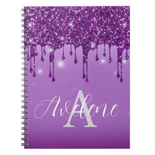 Caderno Espiral Lúpulo Roxo Glitter Gota Monograma