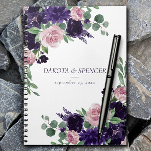 Caderno Espiral Lush Blossoms   Casamento de Rosas Púrpuras e Rosa