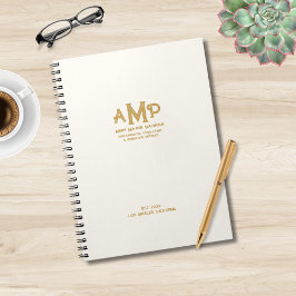 Caderno Espiral Luxe Marfim Dourado Logotipo Comercial Monograma d
