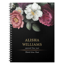 Caderno Espiral Luxo Personalizado Floral Preto