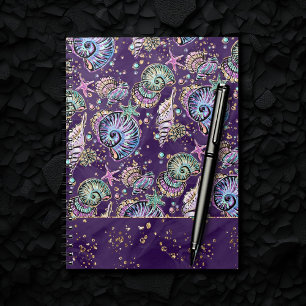 Caderno Espiral Luxo submarino púrpura Vida marinha Dourada de