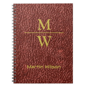 Caderno Espiral Luxo Vermelho Elegante Monograma Luxo Dourado