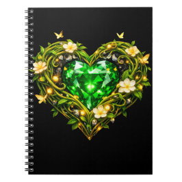 Caderno Espiral Luxuoso Coração Verde Esmeralda El