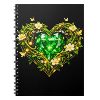 Caderno Espiral Luxuoso Coração Verde Esmeralda El