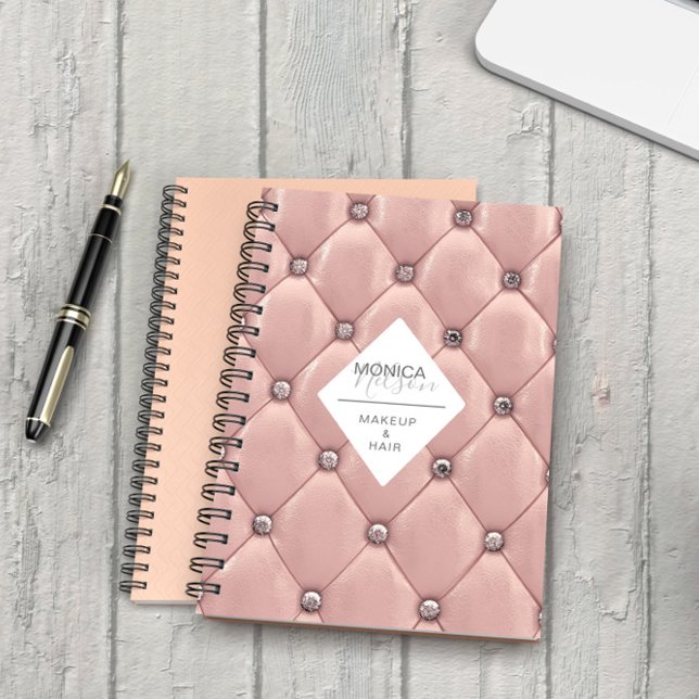 Caderno Espiral Luxuoso Monograma Revestido em Rosa Dourado (Criador carregado)