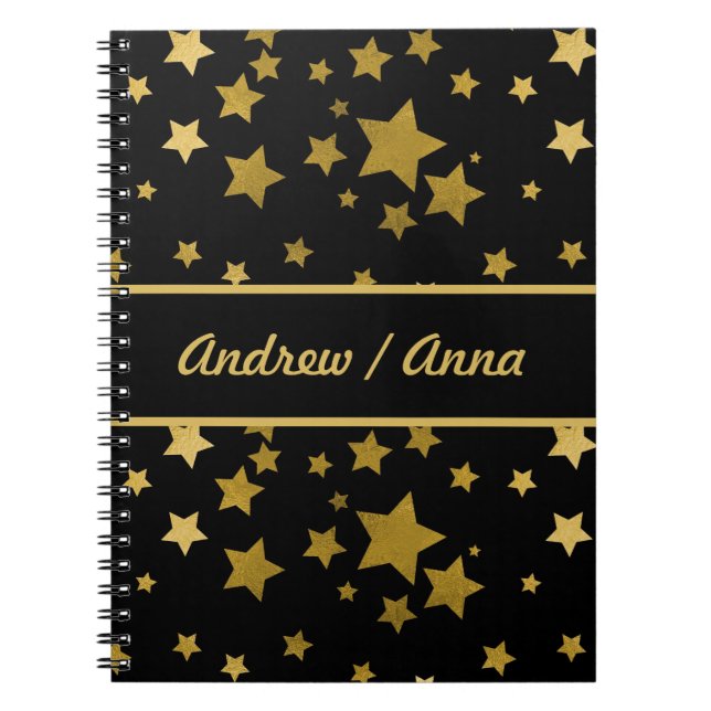 Caderno Espiral Luxurious Black & Gold Star Personalized (Frente)