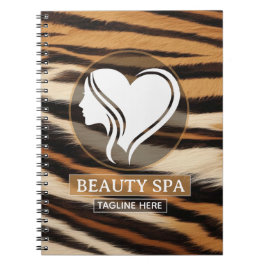Caderno Espiral Luxury Beauty Spa Logo Elegant Tiger Print Salon