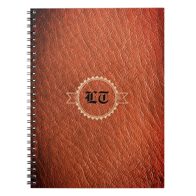 Caderno Espiral Luxury Brown Leather Parece Antigo Monograma Inglê (Frente)