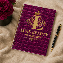 Caderno Espiral Luxury Crocodile Leather Monogram Gold Initial