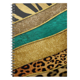 Caderno Espiral Luxury Emerald & Gold Safari Leopard Zebra Glitter