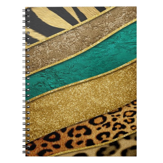 Caderno Espiral Luxury Emerald & Gold Safari Leopard Zebra Glitter (Frente)
