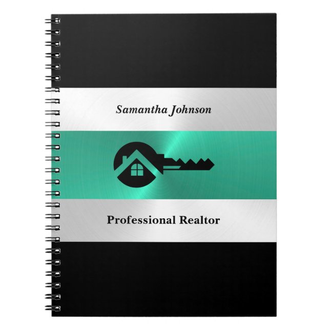 Caderno Espiral Luxury Turquoise & Black Key Real Estate Notebook (Frente)