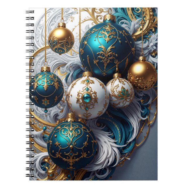 Caderno Espiral Luxus Weihnachtskugeln Blau Gold Ornament (Frente)