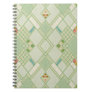 Caderno Espiral Luz retro - teste padrão boémio geométrico verd