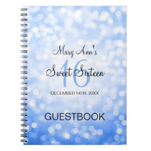 Caderno Espiral Luzes azuis do brilho do Guestbook do partido do