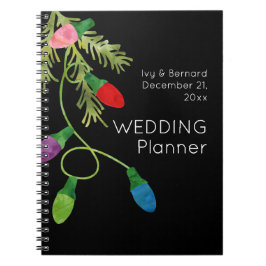 Caderno Espiral Luzes de Natal no Planador de Casamento Negro