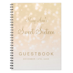 Caderno Espiral Luzes Dourados da faísca de Bokeh do Guestbook do