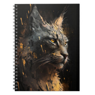 Caderno Espiral Lynx Portrait Animal Nature Painting Dark