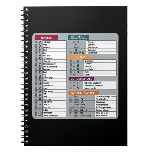 Caderno Espiral mac de atalho macos laptop tecnologia geek (Frente)