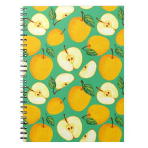 Caderno Espiral Maçã Amarela: Padrão De Aquarela Suculenta.
