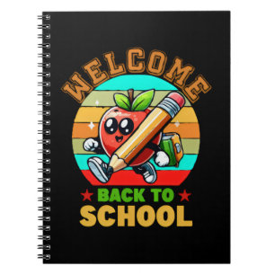 Caderno Espiral Maçã de desenho animado retrô fofo Bem-vindo de