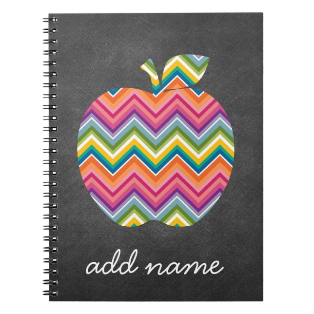 Caderno Espiral Maçã de Professor Personalizada com Padrão de Chev (Frente)