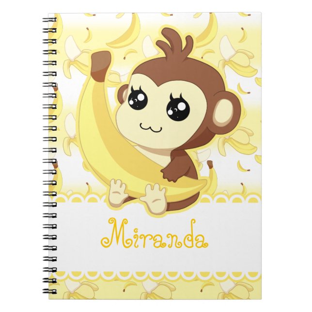 Caderno Espiral Macaco bonito de Kawaii que guardara a banana (Frente)