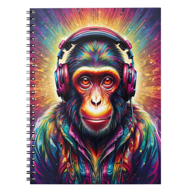 Caderno Espiral Macaco com fones de ouvido (Frente)