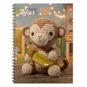 Caderno Espiral Macaco Fofo de Crochê Segurando uma Banana no Zool