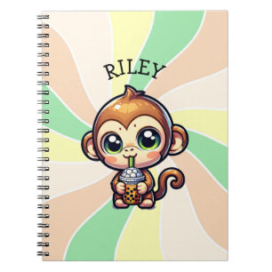 Caderno Espiral Macaco Kawaii bonito com chá de bolha personalizad