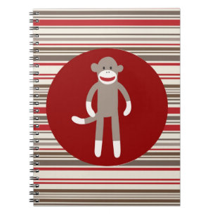 Caderno Espiral Macaco-meia-gafanhoto no Círculo Vermelho Greve C