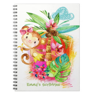Caderno Espiral Macaco Menina Fofo Subindo na Árvore
