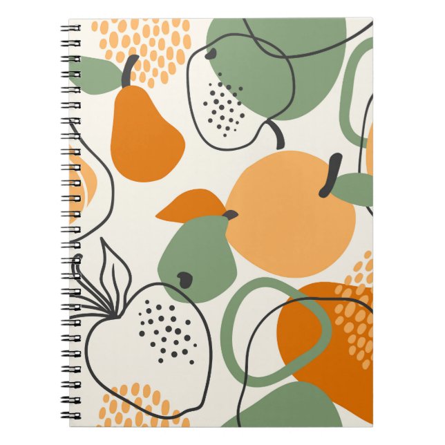 Caderno Espiral Maçãs, peras: padrão perfeito de colheita. (Frente)