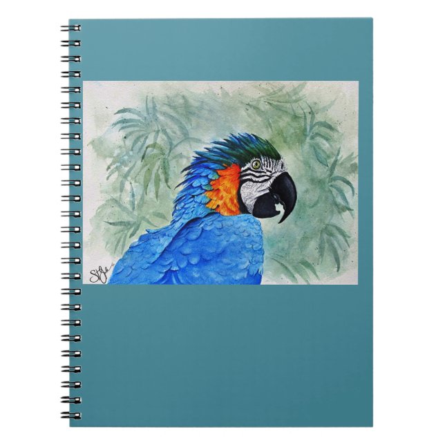 Caderno Espiral Macaw azul e Dourado (Frente)