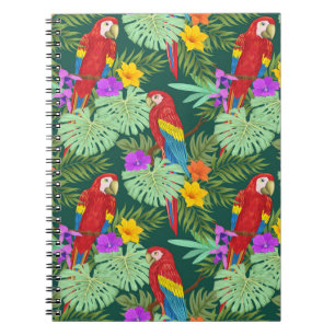 Caderno Espiral Macaw, plantas tropicais: padrão sem costura.