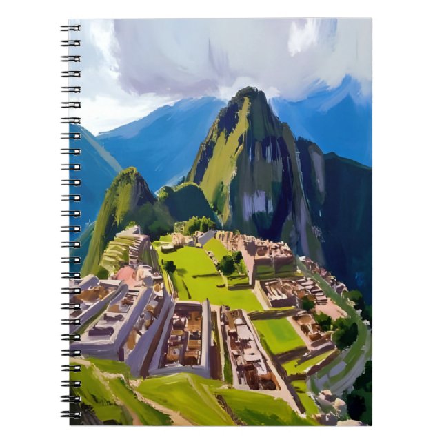 Caderno Espiral Machu Picchu Peru Painting Travel Art (Frente)