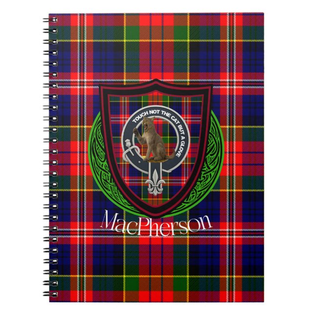 Caderno Espiral MacPherson Scottish Clan Tartan & Crest (Frente)