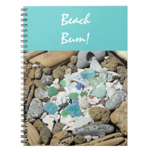 Caderno Espiral Madeira lançada costa dos fósseis dos Seashells 