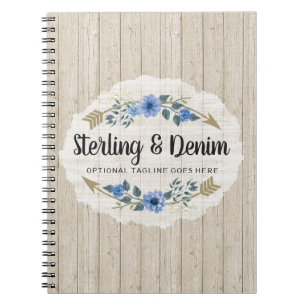 Caderno Espiral Madeira Rústica & Florais em Aquarela Boêmia com F