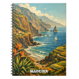 Caderno Espiral Madeira Vintage Portugal Falésias Costeiras Viagem