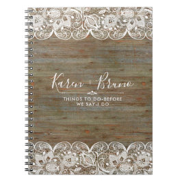 Caderno Espiral Madera Falsa Rústica e Renda Branca