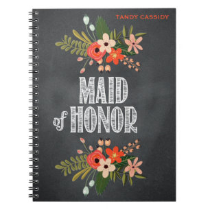 Caderno Espiral Madrinha de casamento floral do quadro