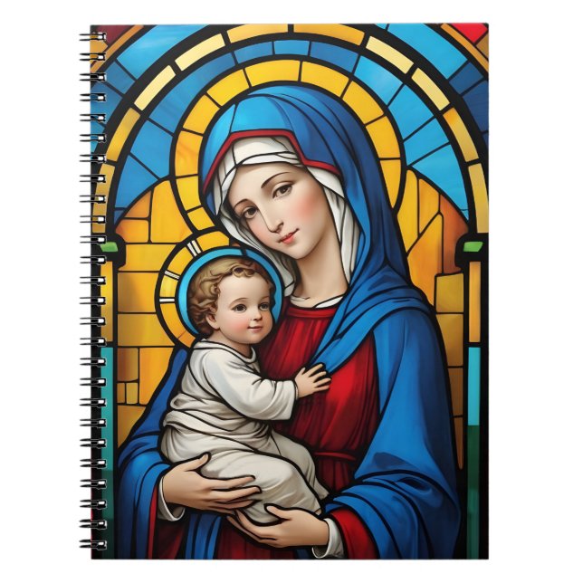 Caderno Espiral Mãe Abençoada Mary e Jesus Bebê - Virgem Maria (Frente)