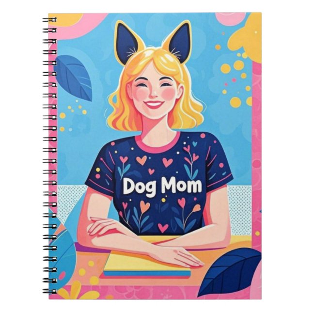 Caderno Espiral Mãe abstrato de cachorro rosa azul (Frente)