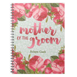 Caderno Espiral Mãe branca & verde do laço do casamento do noivo