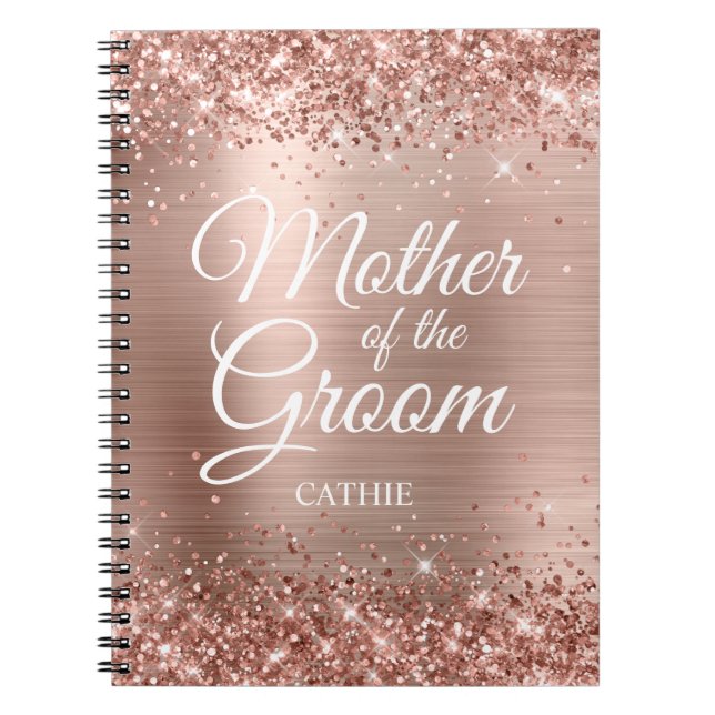 Caderno Espiral Mãe do Noivo Glittery Rose Gold Foil (Frente)