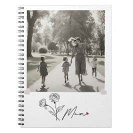 Caderno Espiral Mãe Floral Elegante Minimalista