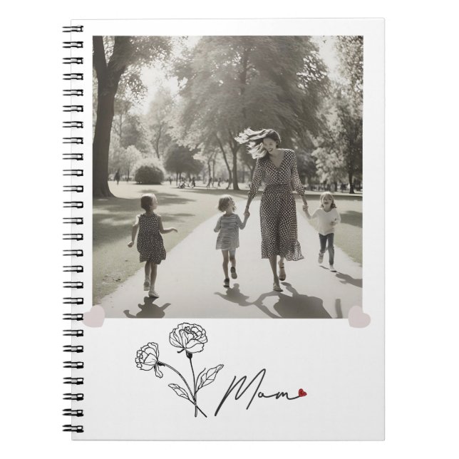 Caderno Espiral Mãe Floral Elegante Minimalista (Frente)