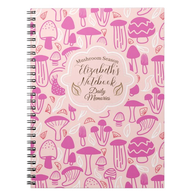 Caderno Espiral Magenta de cogumelo rosa (Frente)